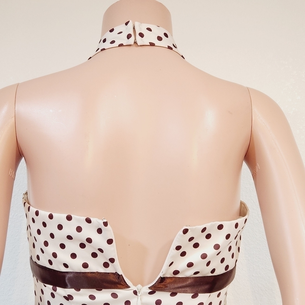 Zum ZUM by Niki Livas White And Brown Polkadot Halter 50s Style Deeds Sz 5/6 - Picture 8 of 13